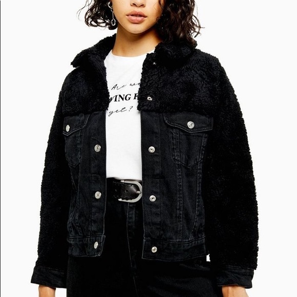 TOPSHOP half denim half Sherpa jacket - Picture 1 of 4